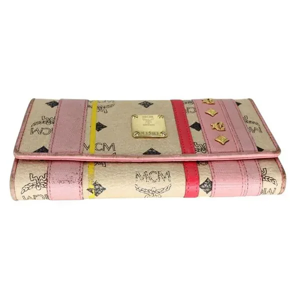 MCM Visetos Monogram Long Pink Gold Hardware Wallet MM-W1005P-A006